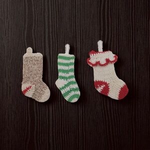 Set of Three Knitted Mini Christmas Stockings